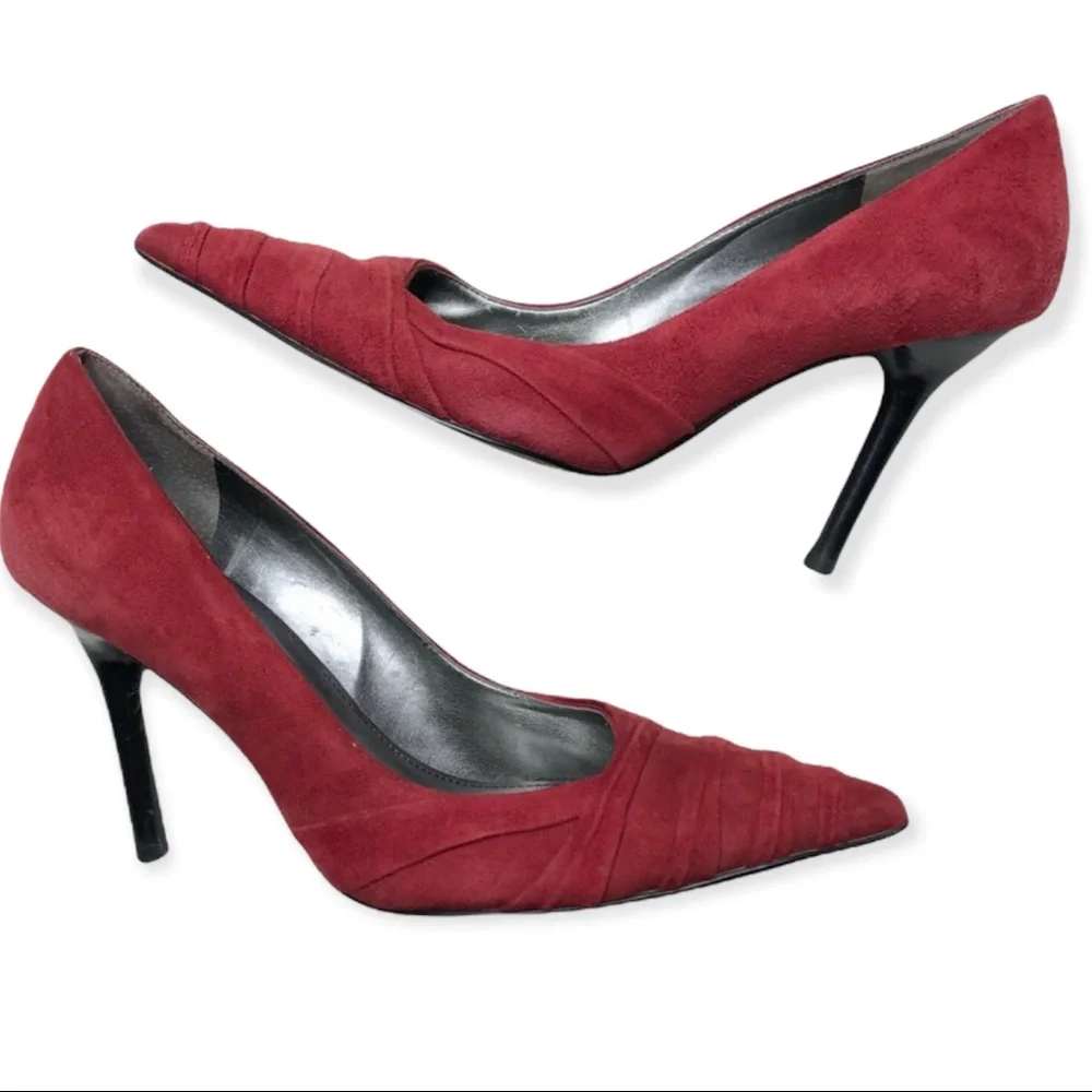 MARC FISHER Suede Leather Pumps Pleated Heels Stiletto Red Slip On Size 8M
